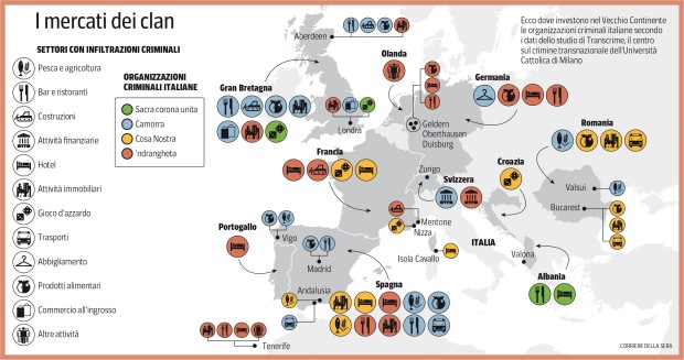 Mappa dei Clan Mafiosi in Europa
